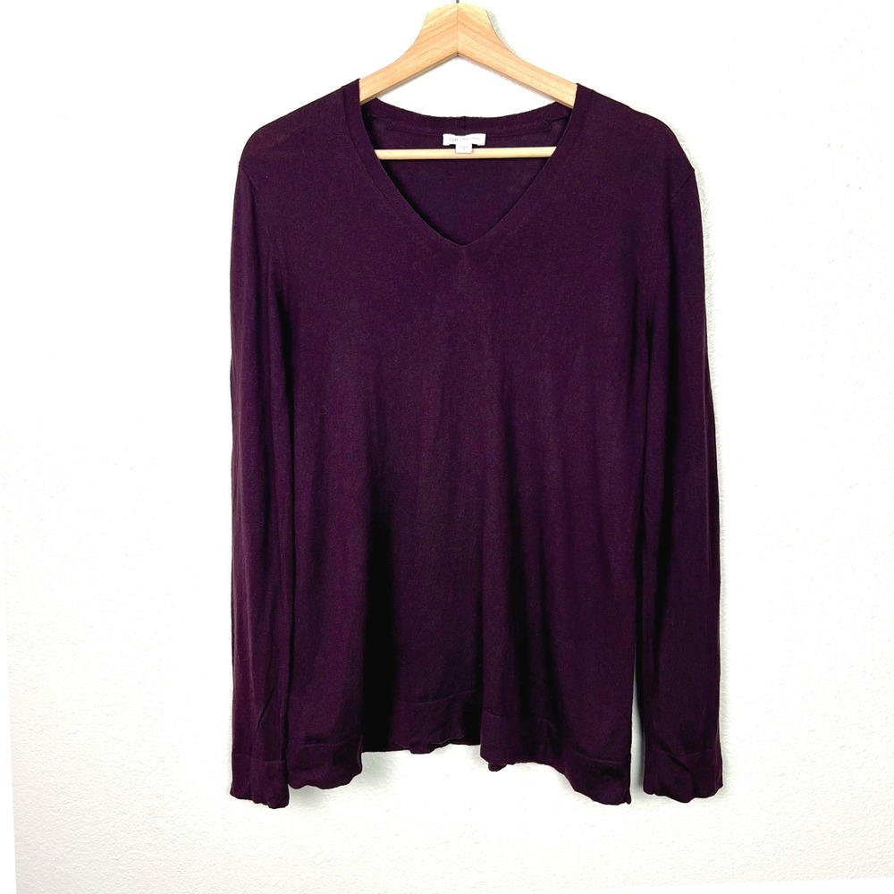 J. Jill Silk Cotton V-Neck Sweater Womens Medium Dark Purple Plum Pullover Knit